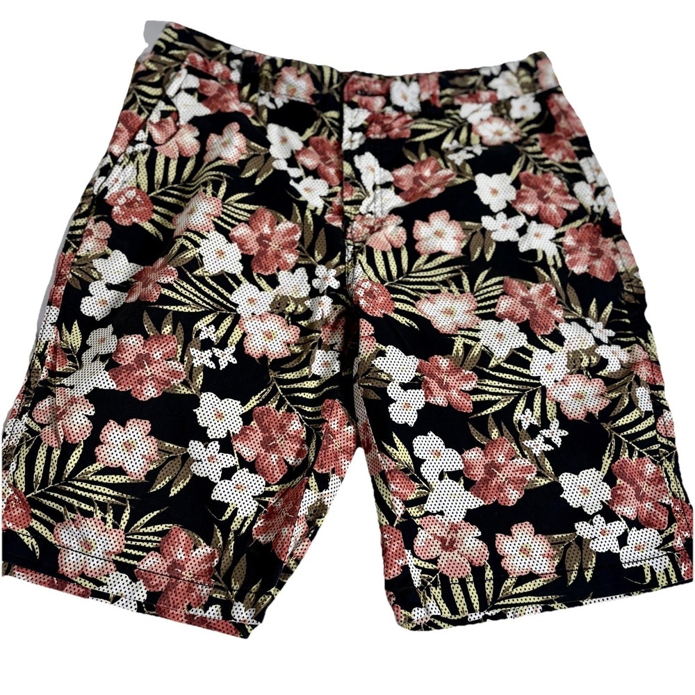 Amplify Mens Sz 32 Swim Shorts Floral Cotton Board  Trunks Tropical Zip Pockets